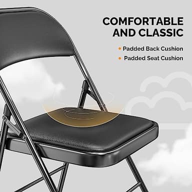 VINGLI 4 Pack Folding Chairs with Padded Seats, Metal Frame with Pu Leather Seat & Back, Capacity 350 lbs, Set of 4, Black - Image 5