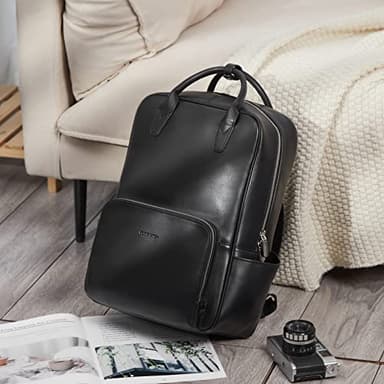 BOSTANTEN Laptop Backpack for Women 15.6 inch Computer Genuine Leather Backpack Purses College Travel Daypack Large Satchel Black - Image 8