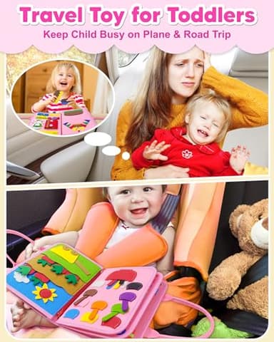 Exorany Busy Board Montessori Toys for Toddler Girl Birthday Gifts, Busy Book Sensory Learning Toys for Toddlers, Toddler Girl Airplane Car Travel Toy Educational Activities - Image 2