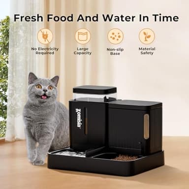ZOMISIA Gravity Cat Feeder and Water Dispenser, 2 in 1 Cat Self Feeder with 180 Degree Rotatable, 2 Pack Automatic Feeding Large Capacity for Small Medium Dog Puppy Kitten, Black, 0.8 Gallon x 2 - Image 5