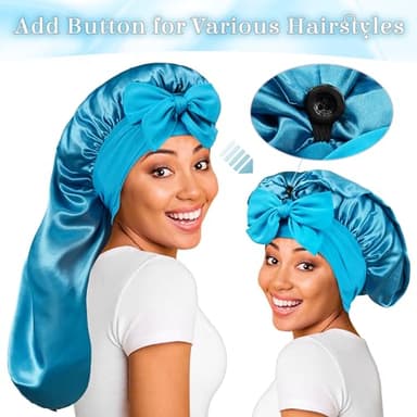 ROYBENS Long Bonnet Satin Hair Silk Bonnet for Sleeping Women, Silky Bonnets for Women with Tie Band, Sleep Cap for Braids Curly Hair - Image 3