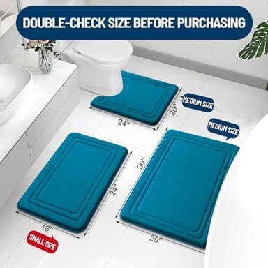 Grandaily Memory Foam Bath Mat Rug 24x16, Ultra Soft, Non-Slip and Absorbent Bathroom Rugs, Machine Wash Dry, Comfortable Bath Carpet for Bathroom Floor, Tub and Shower, Peacock Blue - Image 2