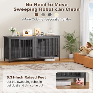 EasyCom Dog Crate Furniture for 1 or 2 Dogs, Heavy Duty Single/Double Dog Crates for Small/Medium/Large Dogs, Dog Kennel Furniture Indoor as TV Stand, Large Size 78.74" L(35-60 Pounds), Dark Grey - Image 3