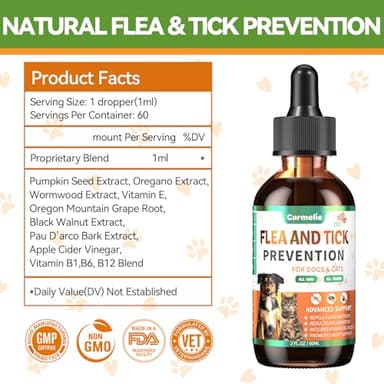 Oral Flea and Tick Support for Dogs and Cats, Natural Dog Flea and Tick Defense, Cat Flea Drops Supplements with Vitamin for Pets - All Breeds and Ages - Bacon - Image 8
