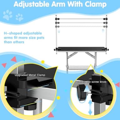 Lyromix 42''Large Dog Grooming Table, Adjustable Cat Drying Desktop with Arms, Nooses, Mesh Tray, Foldable Pet Station at Home, Maximum Capacity Up to 330Lb, 42inch, Black - Image 3