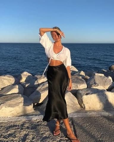 Zeagoo Womans Satin Skirts Long Dress Causal Midi Skirts High Waist Office Black - Image 3