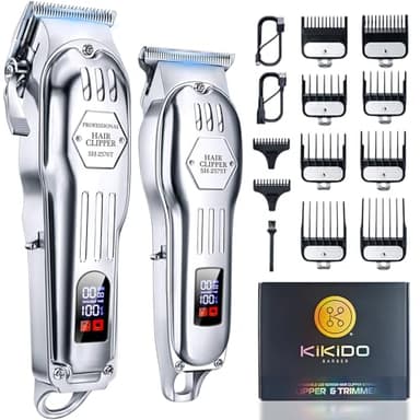 KIKIDO Hair Clippers Professional Cordless for Men, Barber Clippers for Hair Cutting Kit, Wireless LCD Display Hair Trimmers Set, Rechargeable Haircut Machine for Family (Sliver) - Image 1