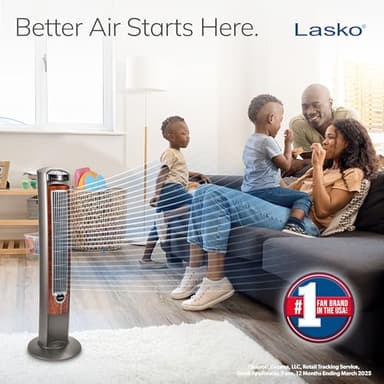 Lasko Oscillating Tower Fan with Remote, Quiet Floor Fans for Bedroom, 42", Woodgrain and Grey, T42954 - Image 2