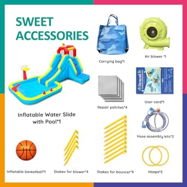 Bounwell Inflatable Water Slide, Blow Up Water Slide with Climbing Wall, Water Slide for Kids Backyard with Basketball Hoop, Water Cannon and Splash Pool - Image 4
