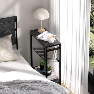 Homedawn End Table for Small Space, 3-Tier Narrow Side Table with Magazine Holder, Nightstand, Skinny Snack Couch Table in Living Room, Bedroom Study and Balcony (Black) - Image 2