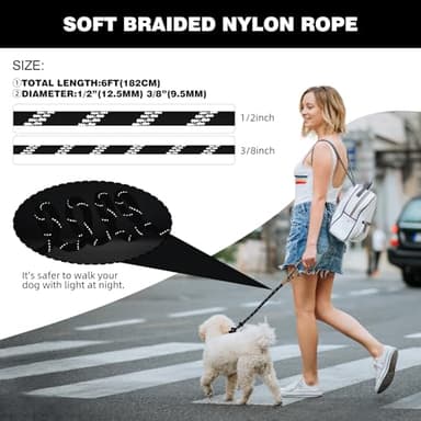 lynxking Slip Lead Dog Leash Reflective, Heavy Duty Comfortable Strong Rope for Large Medium Small Dogs No Pull Pet Training (Black, 2PCS Large 1/2in x 6ft) - Image 3
