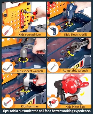 Deejoy Kids Tool Bench with Realistic and Electric Drill, Construction Workbench Toys for Toddlers 3-5, Toddler Bench Set for Boys & Girls Age 3-4 - Image 5
