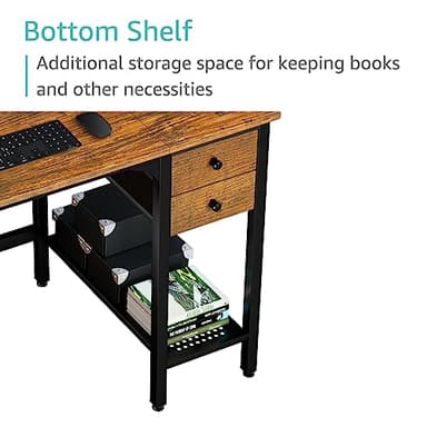 Lufeiya Computer Desk with Drawers - 40 Inch Work Reversible Small Desk for Bedroom Home Office, Simple Study Writing Table PC Desks with Drawer Storage Shelves, Rustic Brown - Image 6