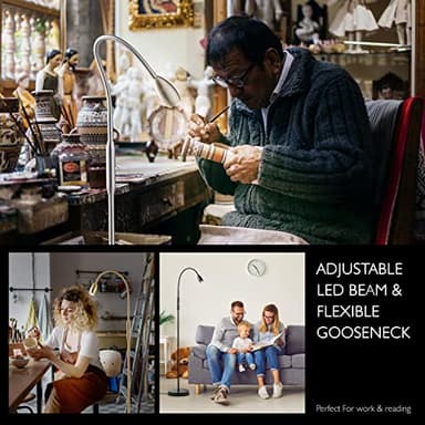 O’Bright Ray – Adjustable LED Beam Floor Lamp, Dimmable and Zoomable Spotlight, Flexible Gooseneck, Reading/Crafting Standing Lamp, Work Table Light, Matte Black - Image 2