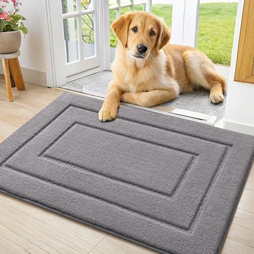 Smiry Dog Door Mat for Muddy Paws Indoor Entrance, Absorbs Moisture and Dirt Low-Profile Washable Front Door Mat for Floor Home Entryway (30x20 Inches, Grey) - Image 1