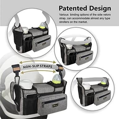 TOPDesign Universal Baby Stroller Organizer, Stroller Caddy with Heightened Insulated Cup Holders & Non-Slip Secure Hooks Accessories, Fits Most Strollers, Machine Washable (Checkerboard) - Image 3