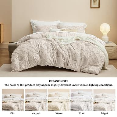 Bedsure Queen Comforter Set - Beige Comforter, Boho Tufted Shabby Chic Bedding for Kids, 3 Pieces Vintage Farmhouse Bed Set for All Seasons, Fluffy Soft Bedding with 2 Pillow Shams - Image 7