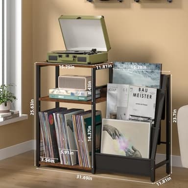 LELELINKY Record Player Stand with Vinyl Storage, 3 Tier Turntable Stand with Display Shelf Storage Up to 150 Albums,Brown End Table for Living Room - Image 4