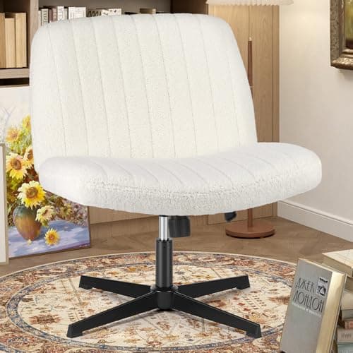 OLIXIS Criss Cross Chairs Legged Armless No Wheels Wide Seat Height Adjustable Swivel Rolling Padded Furry Cute Home Office Desk Seating for Bedroom, Student, Study Room - Image 1