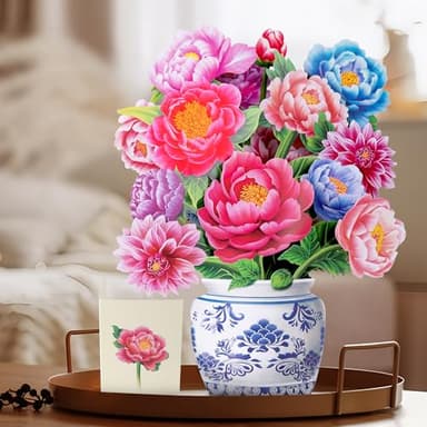 Airpark Pop Up Flower Card, 3D Paper Flowers Bouquet – 14" Peony, Birthday, Mother’s Day, Get Well Greeting Cards with Note Card & Envelope - Image 2