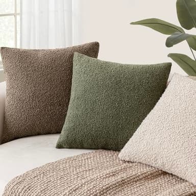 Foindtower Pack of 2 Textured Boucle Throw Pillow Covers Accent Solid Decorative Pillow Cases Cozy Woven Couch Cushion Case for Chair Sofa Bedroom Living Room Home Decor 20x20 Inch Light Brown - Image 5