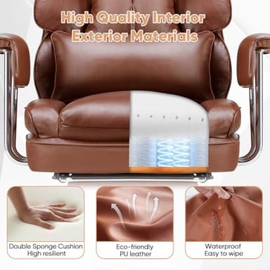 Sweetcrispy Executive Home Office Desk Chair - Ergonomic Big Tall High Back with Footrest & Lumbar Support, Reclining Height Adjustable, Comfy PU Leather Computer Gaming with Swivel Wheels, Brown - Image 6