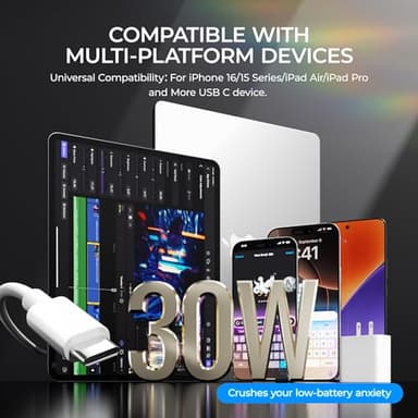iPhone 16 15 Charger Fast Charging,30W USBC Charger Block with 6&10FT Long USB C Charging Cable Cord Compatible with iPhone 16/16 Pro Max/16E/15/15 Pro Max/iPad Pro,Samsung Galaxy S24 Ultra - Image 7