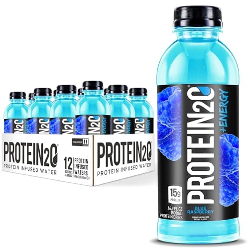 Protein2o 15g Whey Protein Isolate Hydration Drink Plus Energy & Focus, 350mg of Electrolytes, 125mg of Caffeine, Sugar Free, Blue Raspberry, 16.9 oz Bottle (Pack of 12) - Image 1