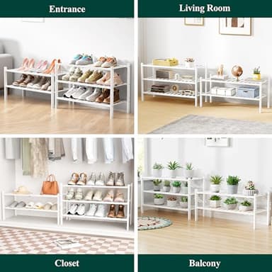 Smiry Bamboo Shoe Rack for Closet, 3 Tier Wooden Stackable Shoe Organizer, Free Standing Shoes Storage Shelf for Entryway, Front Door Entrance, White - Image 7