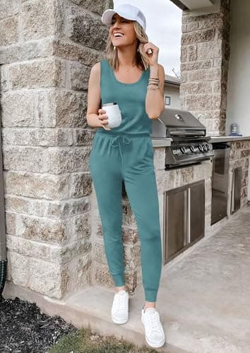PRETTYGARDEN Women's Two Piece Outfit Sets Casual Summer Sleeveless Crewneck Tops and Sweatpants Active Tracksuit Lounge Wear (Grey Green,Medium) - Image 5