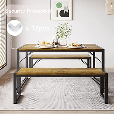 Gizoon 45.5" Dining Table Set for 4 with 2 Benches, Kitchen Table Set with Metal Frame & MDF Board, Space-Saving Dinette for Kitchen, Dining Room -Retro - Image 3