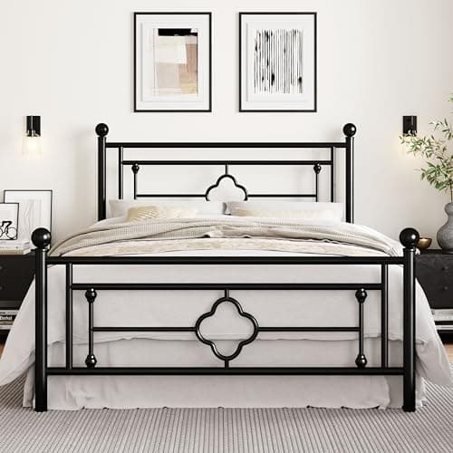 SHA CERLIN 14 Inches Queen Size Metal Platform Bed Frame/Vintage Iron-Art Headboard and Footboard/Mattress Foundation for Storage/No Box Spring Needed/Noise-Free/Easy Assembly/Black - Image 1