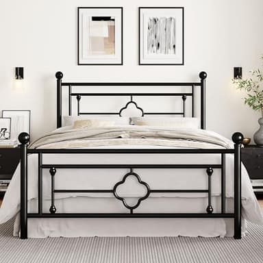 SHA CERLIN 14 Inches Queen Size Metal Platform Bed Frame/Vintage Iron-Art Headboard and Footboard/Mattress Foundation for Storage/No Box Spring Needed/Noise-Free/Easy Assembly/Black - Image 1