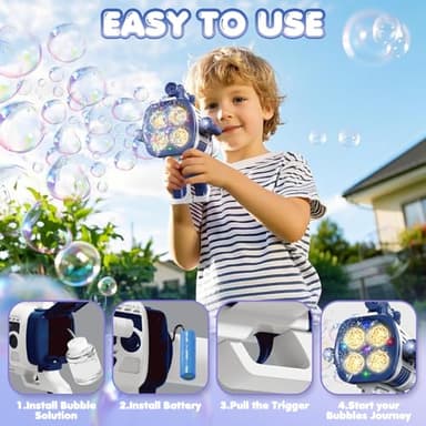 Automatic Refill Bubble Machine Gun - Rechargeable Bazooka Bubble Gun for Kids with Colorful Lights, Electric Rocket Bubble Blaster Shooter Toys for Outdoor Wedding Birthday Party Boys Gifts, Blue - Image 4