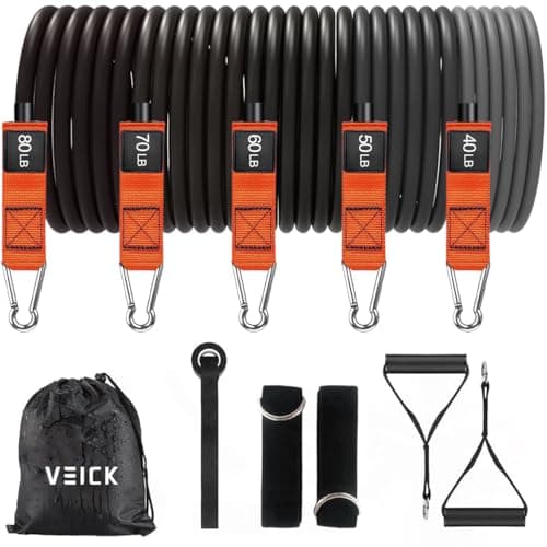 VEICK Resistance Bands, Exercise Bands for Working Out with Handles, Elastic Workout Bands for Men Women, Exercising Bands for Strength Training Equipment at Home Gym - Image 1