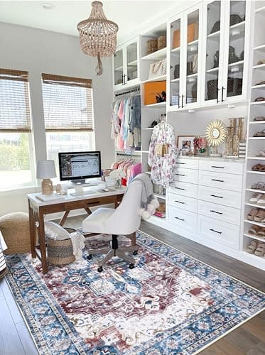 Topotdor Washable Rugs 6x9 Vintage Area Rugs Non-Slip Area Rugs Low Pile Floor Carpet Printed Soft Durable Stain Resistant Foldable Rugs Living Room Dining Room Bedroom,Burgundy - Image 8