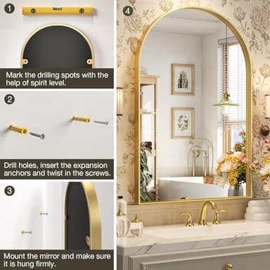 Brightify Arched Mirror, Arched Wall Mirror, 32 x 40 Inch Gold Arch Mirror, Metal Frame Gold Bathroom Mirror, Arched Top Bathroom Vanity Mirror for Living Room Bedroom Mantel Entryway Hallways - Image 5