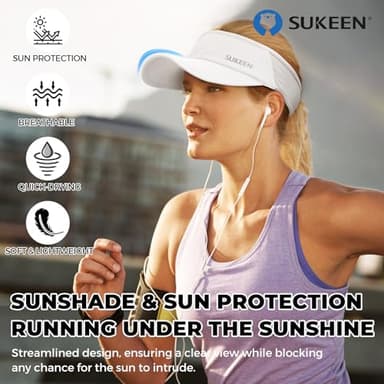 Sukeen Sports Sun Visor Men Women Lightweight Packable Cooling Stretchy Visor Hat for Running, Tennis, Golf White - Image 2