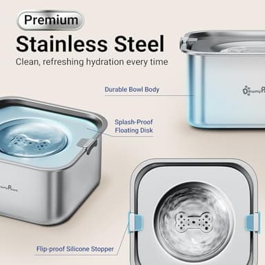 DownyPaws No Spill Water Bowl for Dogs,101oz/3L Stainless Steel Slobber Stopper, No Drip Slow Drinking Dog Water Bowl, No Mess Dog Water Dispenser Spill Proof, Dishwasher Safe, Silver - Image 6