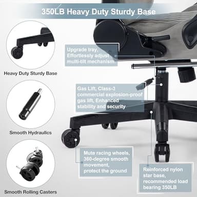 Blue Whale Gaming Chair for Adult 350lbs Computer Chair with Adjustable Lumbar Support Headrest and Footrest Large Size Reclining Gaming Chair Big and Tall Linkage Armrest - Image 6