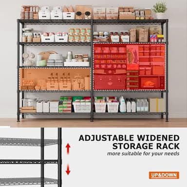 REIBII 1600LBS Storage Shelves 69.8''W Metal Shelving 5 Tier Wire Shelving Unit,Pantry Shelves Kitchen Shelves Adjustable Wire Commercial Shelf for Garage Storage Shelves, 69.8" Wx15.8 Dx72.4 H, Black - Image 7