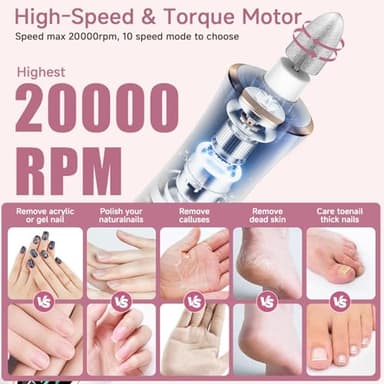 Professional Cordless Electric Nail File Set, 360 LED Light Drill Machine With LCD Display, 10 Speeds Rechargeable for Gel and Thick Toe Nails, Manicure Pedicure Kit, Christmas Gifts - Image 2