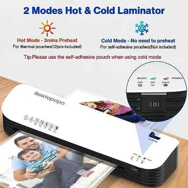 Thermal Laminator, 8.5x11 Laminator, 9 Inch Laminater Machine with 12 Laminating Sheets, A4/A5/A6 Personal Hot Cold Laminating Machine for Home School Teachers Office, Anti-Jam - Image 5