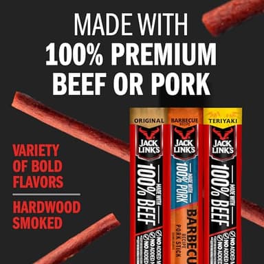 Jack Link's Meat Sticks Variety Pack, Original, Teriyaki, and Barbecue Pork - Protein Snack, Meat Snack Sticks Made with 100% Beef or Pork, Keto Friendly - 0.92 Oz. (20 Count) - Image 3