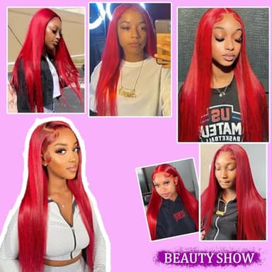 Straight Lace Front Wigs Human Hair Red Burgundy 13x4 Lace Frontal Wigs Human Hair Wear and Go Glueless Dark Red Wig Hd Transparent Lace Front Wigs Human Hair Burgundy Wigs for Women 28 Inch - Image 6