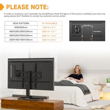 Universal TV Stand - Table Top TV Stand for 27-60 inch LCD LED TVs - 6 Level Height Adjustable TV Base Stand with Tempered Glass Base & Wire Management, VESA 400x400mm - Image 8