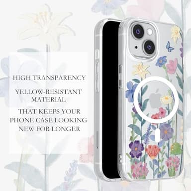 Floral Case for iPhone 15 Compatible with mag~Safe Clear TPU Bumper Phone Case for Girls Women Slim Cute Hard Back Shockproof Phone Case Cover Origin Design - Image 4