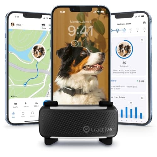 Tractive Smart Dog GPS Tracker | Live Pet Tracker with Virtual Fence | Vital Sign Monitoring of Heart & Respiratory Rate | Bark Monitoring | Dog Collar Attachment (Black)