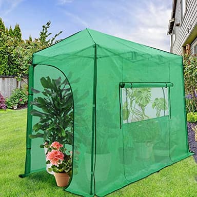 EAGLE PEAK Instant Pop-up Greenhouse, Indoor Outdoor Plant Gardening Green House, Roll-Up Zipper Doors and Side Windows, Lean-to 10x5 ft, PE Cover, Green/Clear - Image 7