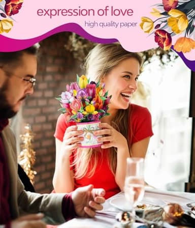 3D Pop-Up Tulip Flower Card, Handmade Spring Greeting Card for Mother’s Day, Spring Birthdays, Graduation, or Housewarming, Colorful Floral Bouquet in Vase Design, with Envelope and Note Card - Image 3